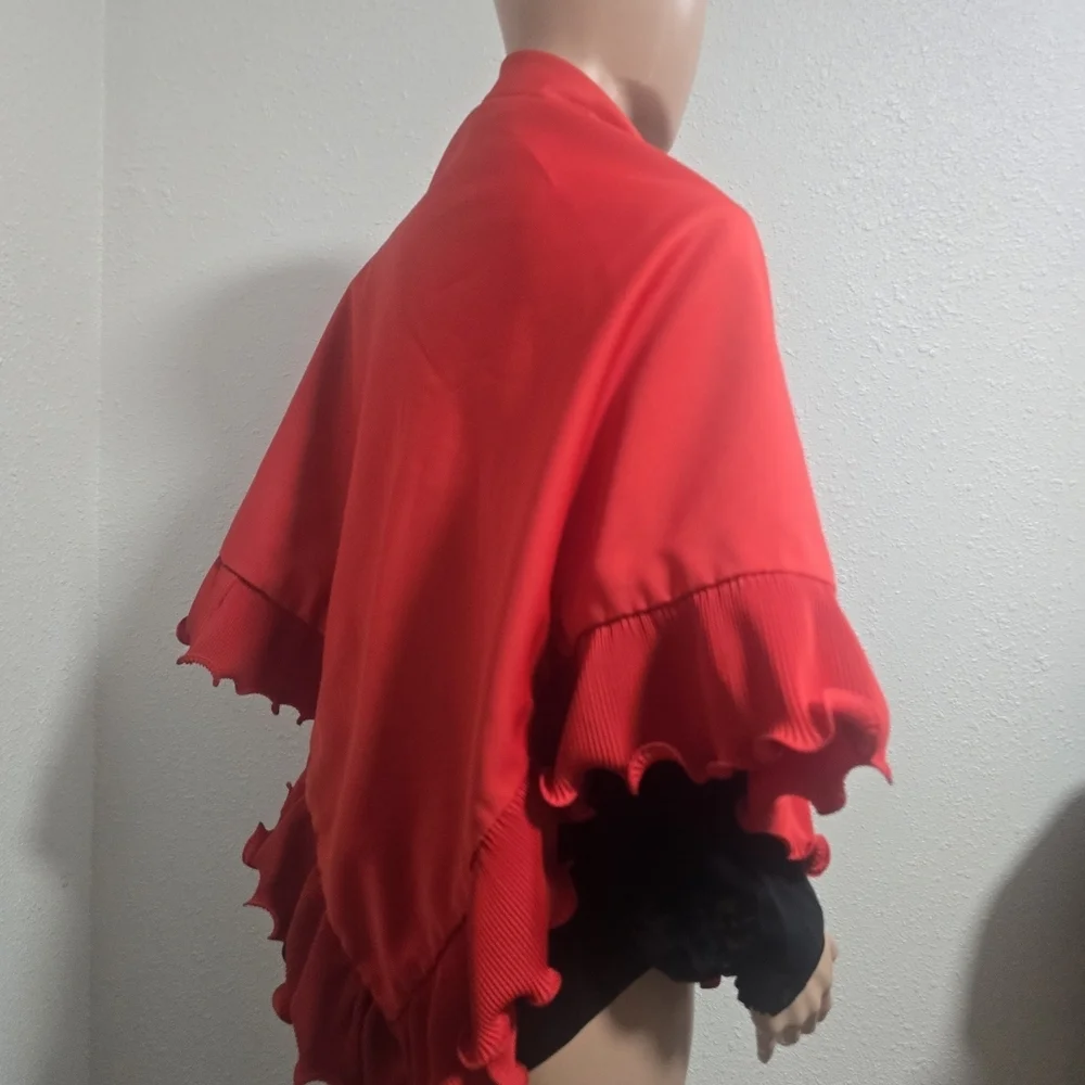 Saks Fifth Avenue Scarlet Red Scarf with Ruffled Edges